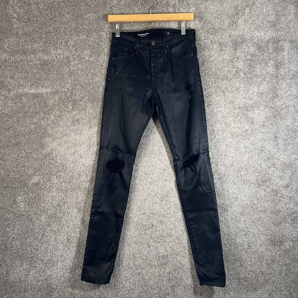 AG Adriano Goldschmied Womens 27 Black The Farrah Skinny Jeans Distressed Sateen